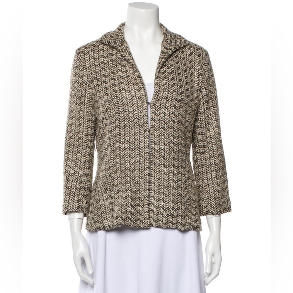 Lafayette 148 New York Cotton Blend Tweed 3/4 Sleeve Blazer Jacket EUC Size 10